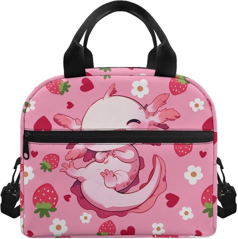 Yuosegray Axolotl Lunch Box for Kids Boys 4-6 Strawberry One Piece Lunch Box for Girls 6-8 Preppy Meal Bag for Boys 8-10 Preschool Kindergarten Toddler Elementary School Adjustable Shoulder Strap - Image 1